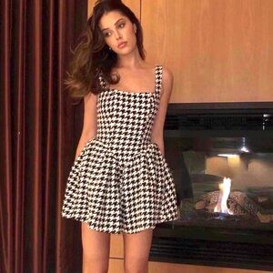 For Love and Lemons Houndstooth Bonnie Mini Dress NWT small